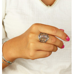 Bague quartz rose argent -...