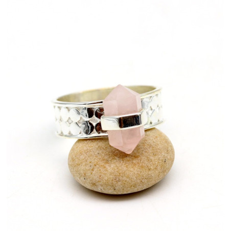 Bague épaisse argent pierre rose - Mosaik bijoux indiens