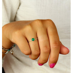 Bague fine agate verte -...