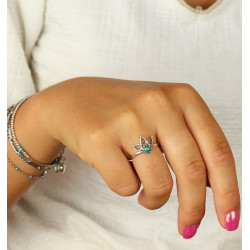 Bague malachite argent -...