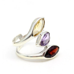 Bague argent grenat et améthyste - Mosaik bijoux indiens