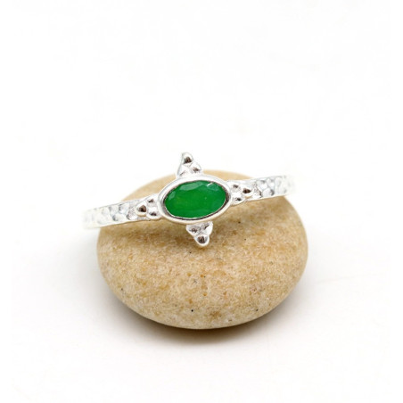 Bague fine agate verte en argent - Mosaik bijoux indiens