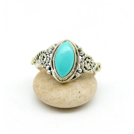 Bague turquoise en argent - Mosaik bijoux indiens