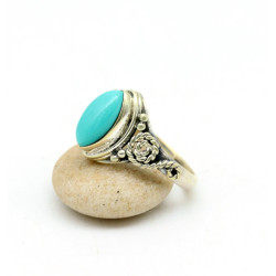 Bague travaillée argent pierre turquoise - Mosaik bijoux indiens