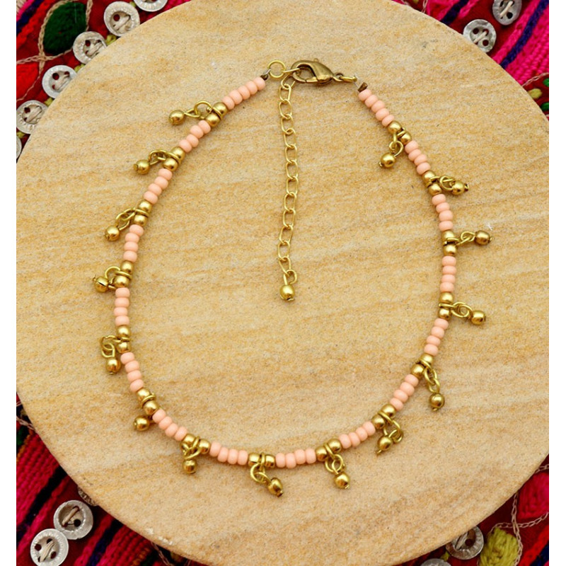 Bijou de cheville rose et doré - Mosaik bijoux indiens