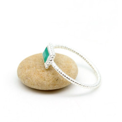 Bague argent pierre verte carrée - Mosaik bijoux indiens