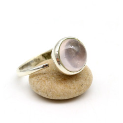 Bague quartz rose rond -...