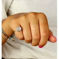 Bague argent quartz rose -...