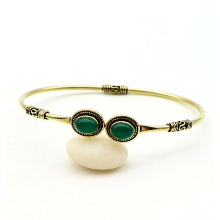 Jonc doré fin réglable pierre agate verte - Mosaik bijoux indiens
