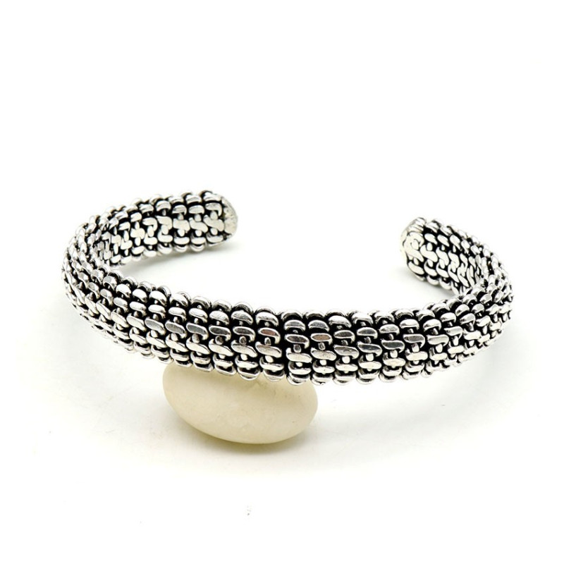 Jonc argenté mât tressé - Mosaik bijoux indiens