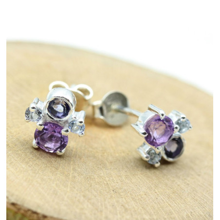 puce d'oreille pierres violettes - Mosaik bijoux indiens