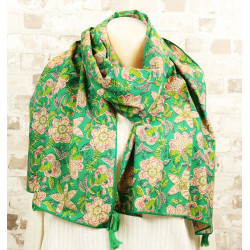 Foulard vert à fleurs -...
