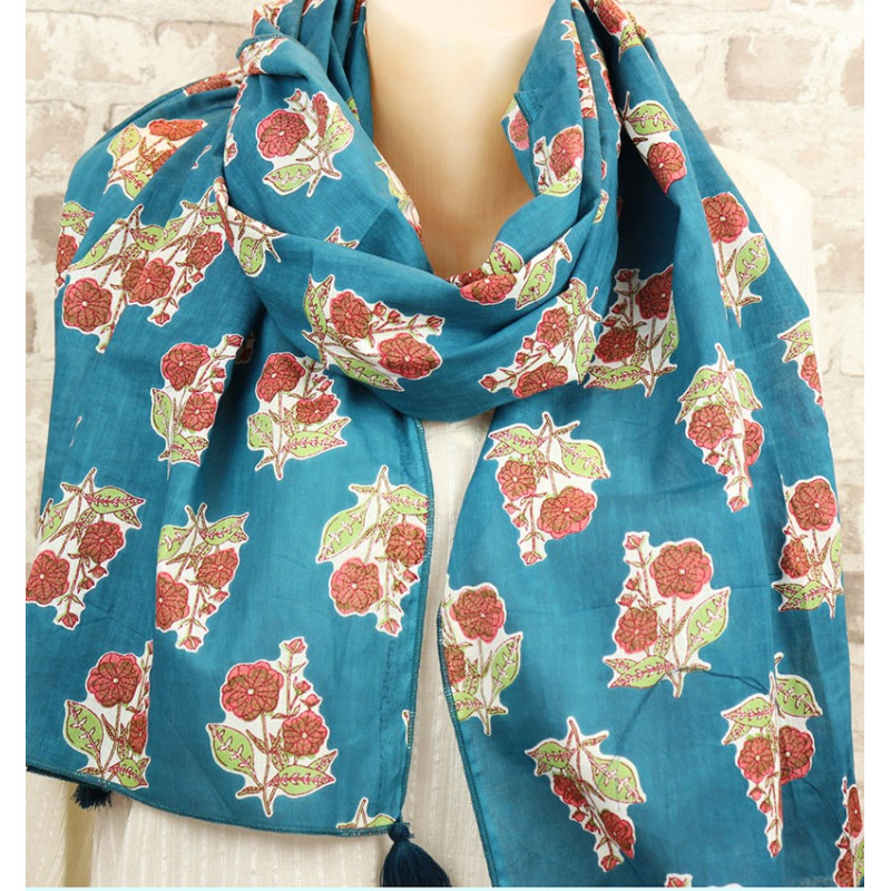 Foulard bleu canard en coton - Mosaik bijoux indiens Foulard bleu canard en coton - Mosaik bijoux indiens