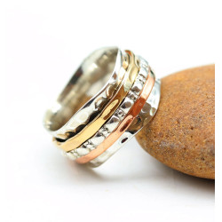 Bague épaisse argent martelée anti stress - Mosaik bijoux indiens