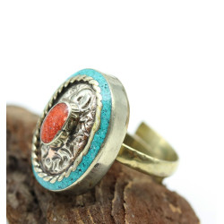 Grosse bague ethnique tibetaine - Mosaik bijoux indiens