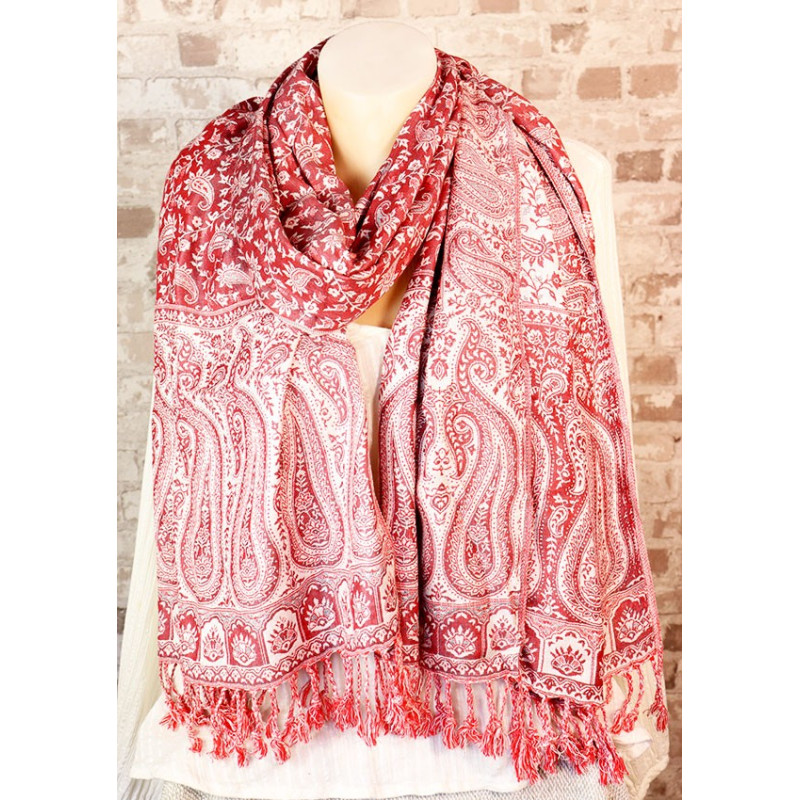 Echarpe indienne rouge et blanche - Mosaik bijoux indiens Echarpe indienne rouge et blanche - Mosaik bijoux indiens