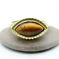 Bague oeil de tigre dorée -...
