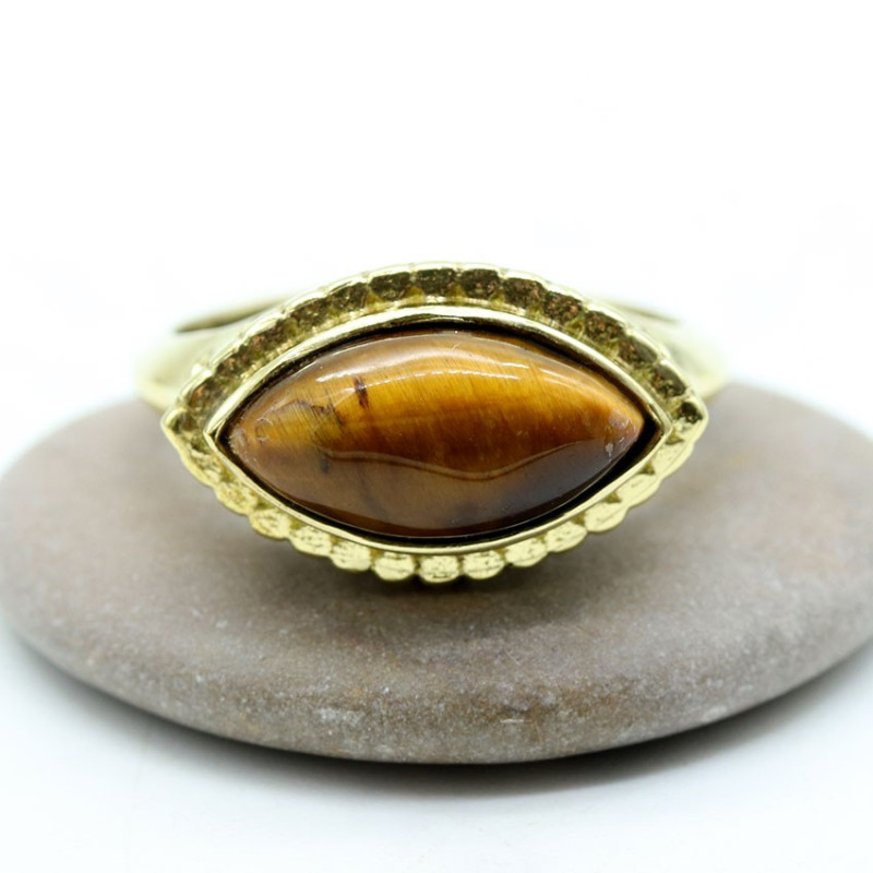 Bague oeil de tigre dorée - Mosaik bijoux indiens Bague oeil de tigre dorée - Mosaik bijoux indiens