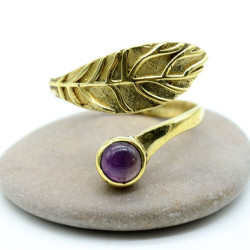 Bague dorée améthyste -...