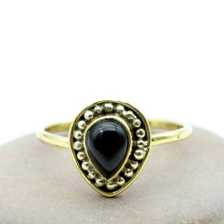 Bague dorée pierre noire -...
