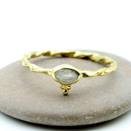 Bague laiton pierre blanche - Mosaik bijoux indiens