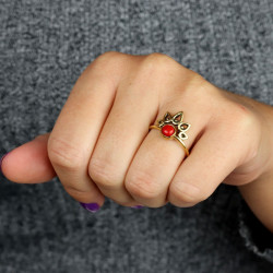 Bague dorée agate rouge -...