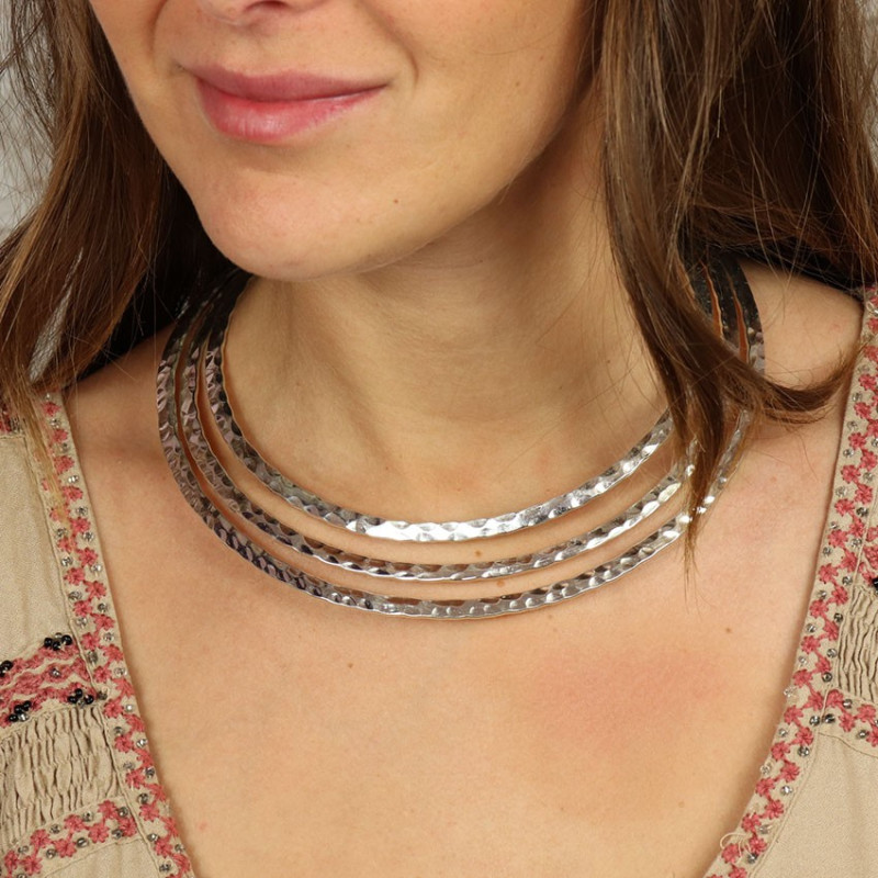 ras de cou argenté 3 rangs - Mosaik bijoux indiens ras de cou argenté 3 rangs - Mosaik bijoux indiens