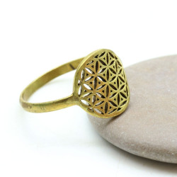 Bague fleur de vie dorée-...