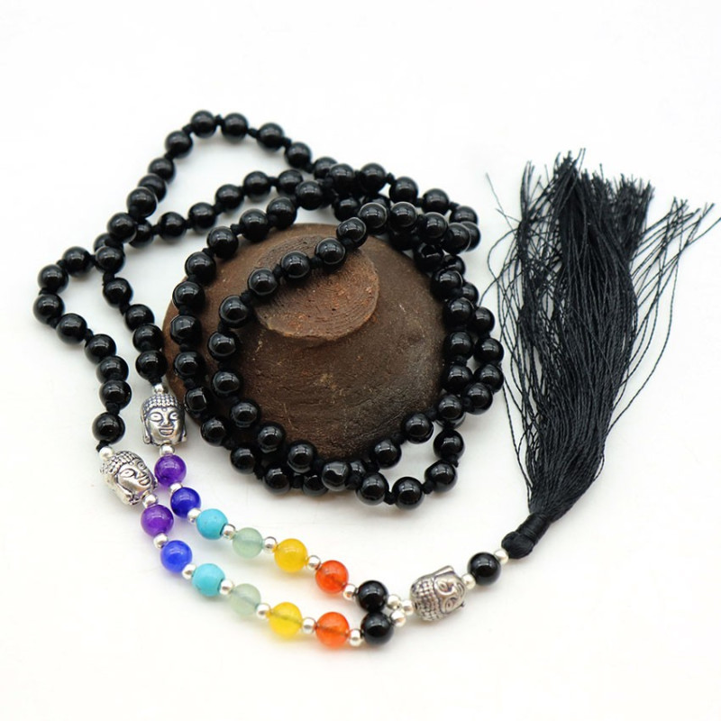 Mala pierre noire et Bouddha - Mosaik bijoux indiens Mala pierre noire et Bouddha - Mosaik bijoux indiens