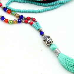Mala turquoise tête de Bouddha - Mosaik bijoux indiens