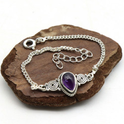 Bracelet argent pierre violette - Mosaik bijoux indiens