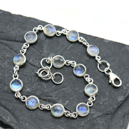 Bracelet argent pierre de lune ronde - Mosaik bijoux indiens