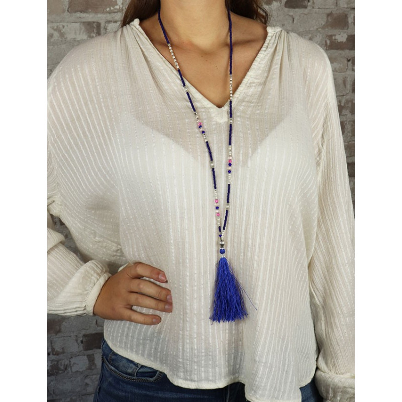 collier mala perles bleues - Mosaik bijoux indiens