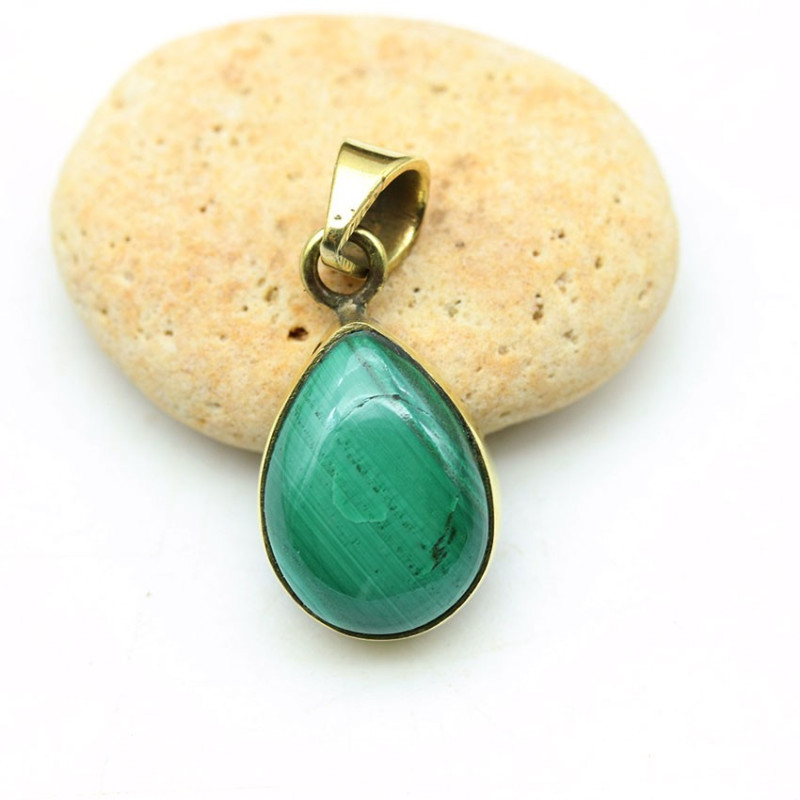Pendentif malachite doré - Mosaik bijoux indiens Pendentif malachite doré - Mosaik bijoux indiens