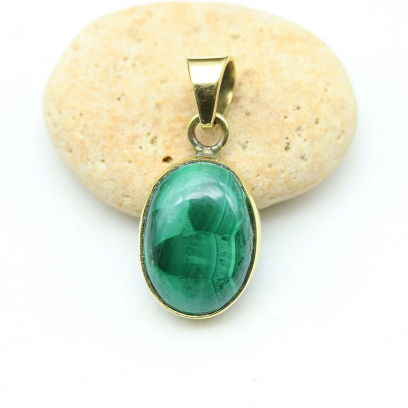 Pendentif pierre verte en laiton - Mosaik bijoux indiens