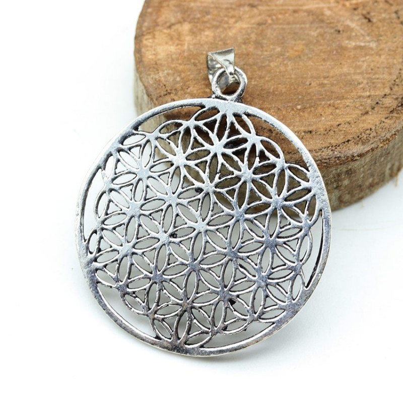 Pendentif fleur de vie argenté rond - Mosaik bijoux indiens Pendentif fleur de vie argenté rond - Mosaik bijoux indiens