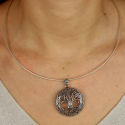 Pendentif argent rond arbre...