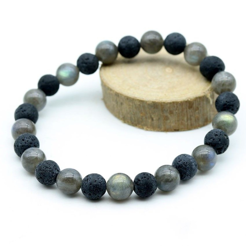 Bracelet labradorite pierre de lave homme - Mosaik bijoux indiens Bracelet labradorite pierre de lave homme - Mosaik bijoux indiens