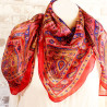 Carré de soie rouge motifs cachemires - Mosaik bijoux indiens