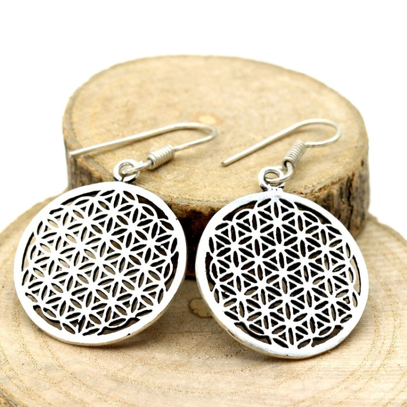 Boucle d'oreille fleur de vie pendante - Mosaik bijoux indiens