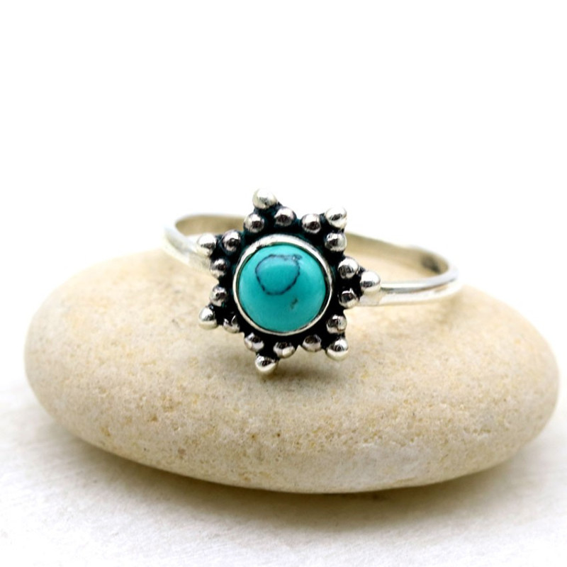 Bague turquoise en argent - Mosaik bijoux indiens
