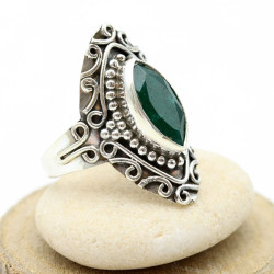 Bague argent pierre émeraude - Mosaik bijoux indiens