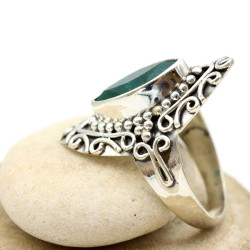 Bague argent indienne pierre émeraude - Mosaik bijoux indiens