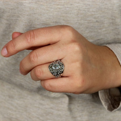 Bague argent pierre bleue -...