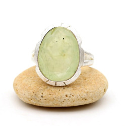 Bague préhnite en argent -...