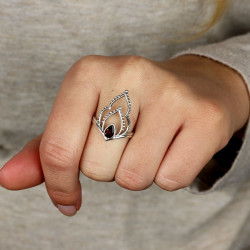 Bague grenat en argent -...