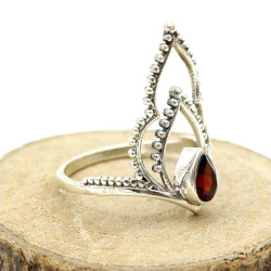 Bague diadème argent grenat - Mosaik bijoux indiens
