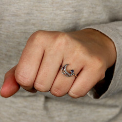 Bague lune en argent -...