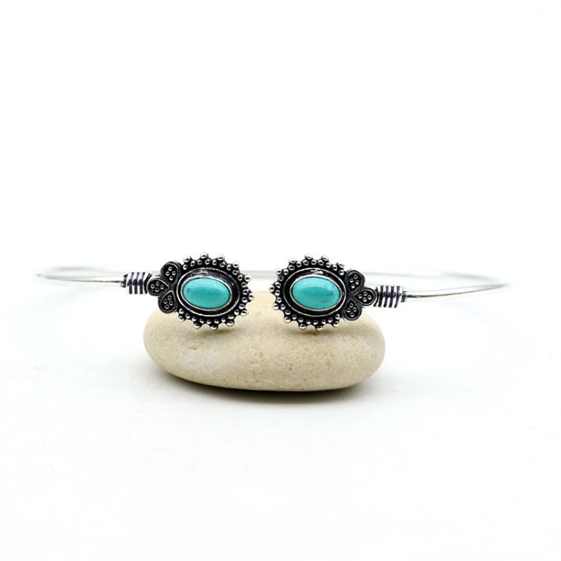 Bracelet bohème argenté pierre turquoise - Mosaik bijoux indiens Bracelet bohème argenté pierre turquoise - Mosaik bijoux indiens