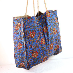 Sac cabas bohème bleu -...